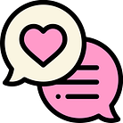 Icon of two chat bubbles one with a heart and another with text lines