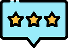 Icon of a speech bubble with review stars