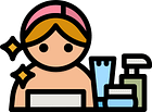 Icon of woman near a selection of skincare products
