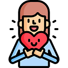 Icon of woman holding a happy heart in front of her