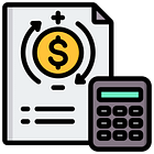 Icon of an expense sheet with a calculator next to it