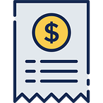 Icon of receipt with dollar sign at the top