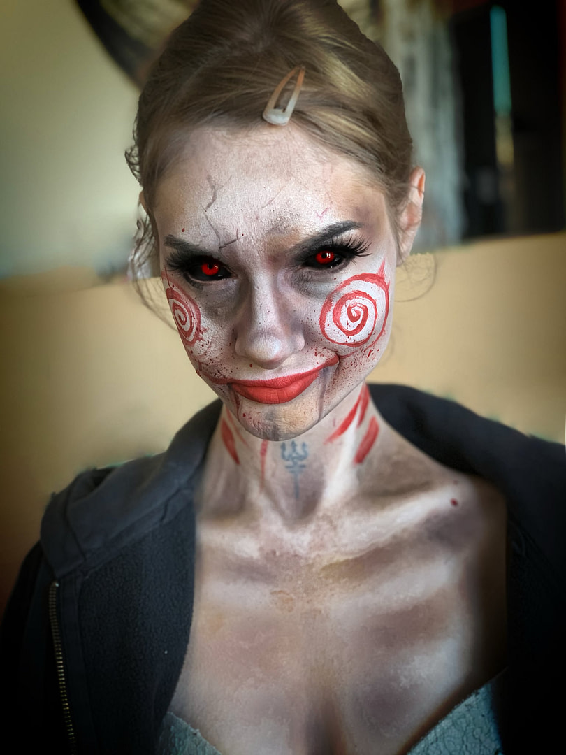 Jigsaw-inspired Halloween makeup by Gen Waring