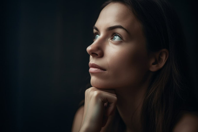 A woman thinking about who to decide on for her bridal makeup